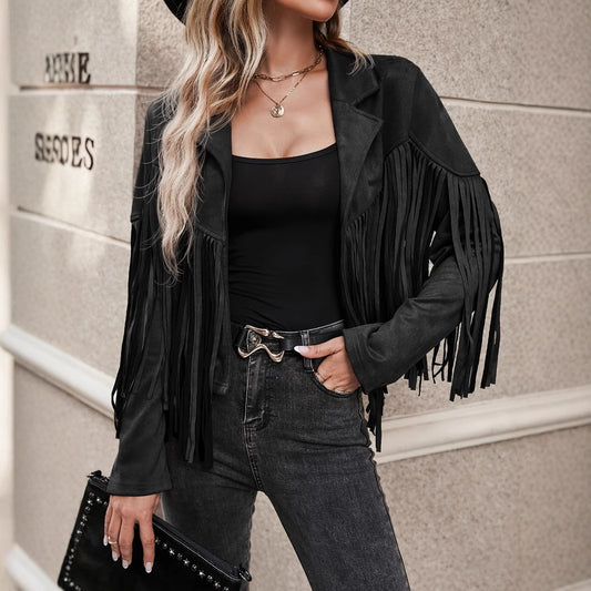 Women's Spring And Autumn Casual Fringe Regular Sleeve Lapel Regular Women's Everyday Jacket