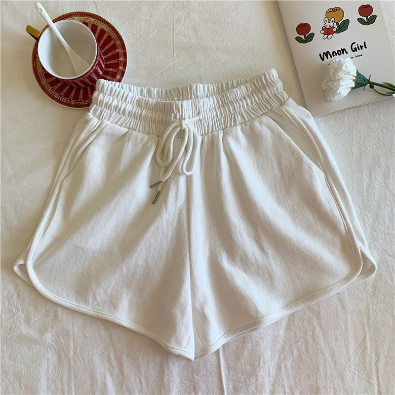 Pure Color Shorts, Thin, Wide-Legged, High-Waisted, Slimming, Sports Pants