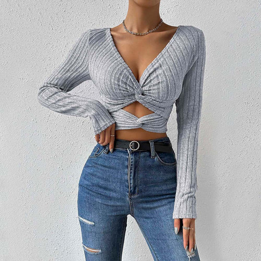 Fashion Personality Female Slim Short Midriff-baring Top